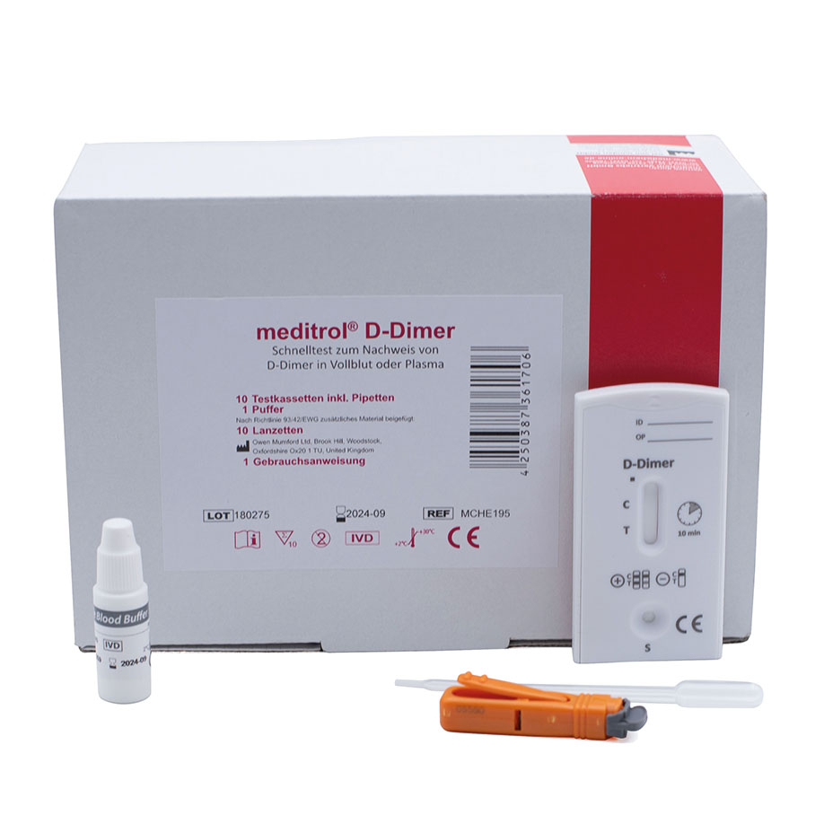 meditrol D-Dimer Schnelltest (10 T.) inkl. Puffer, Lanzetten und Pipetten