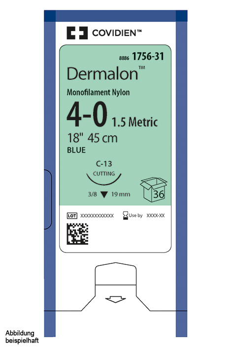 Dermalon C-14 4/0=1,5 blau Nahtmaterial Fadenlänge 75 cm (36 Stck.)