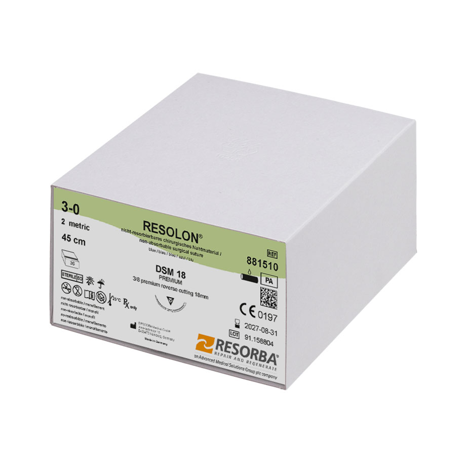 RESOLON DSM 18 3/0=2 blau monofil, Nahtmaterial Fadenlänge 45 cm (36 Stck.)