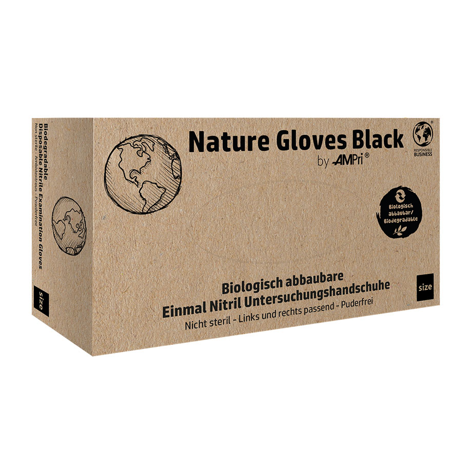 Nature Gloves Nitril U.-Handschuhe schwarz, Gr. L unsteril puderfrei