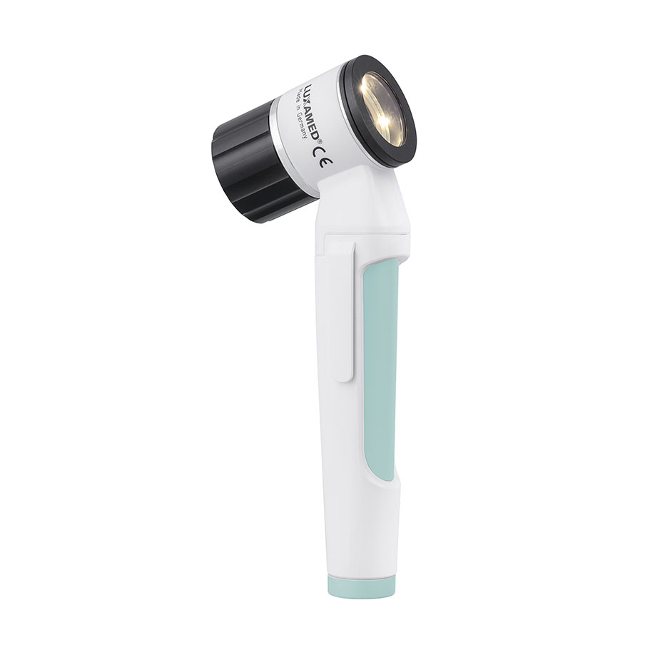 LuxaScope Dermatoskop LED 2,5 V, weiß/jadegrün, Kontaktscheibe mit Skala