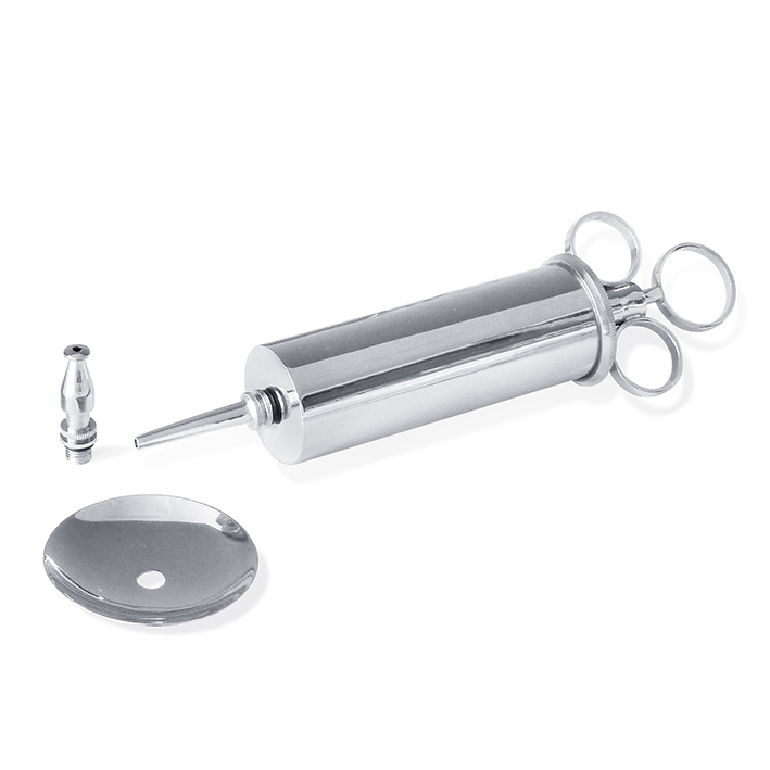 Reiner Ganzmetall-Ohrenspritze 75 ml mit 2 Aufsätzen und 1 Schutzteller