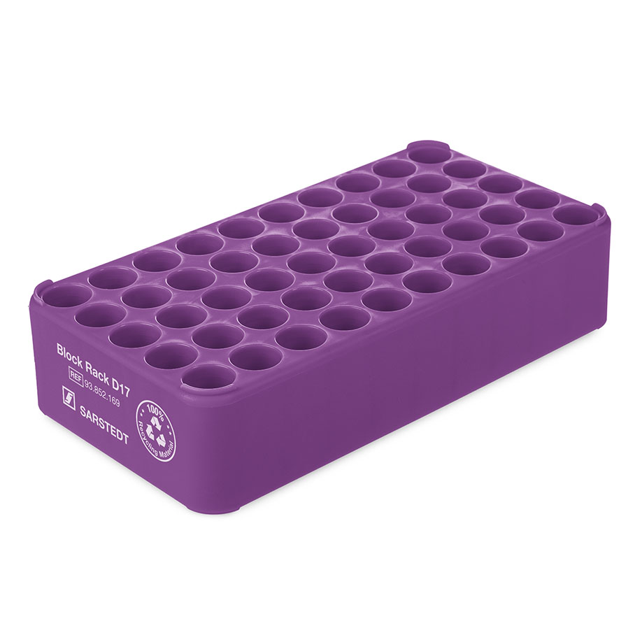 S-Monovette-Rack D 17, violett, 50 Bohrungen Ø 17 mm, ohne Griffe