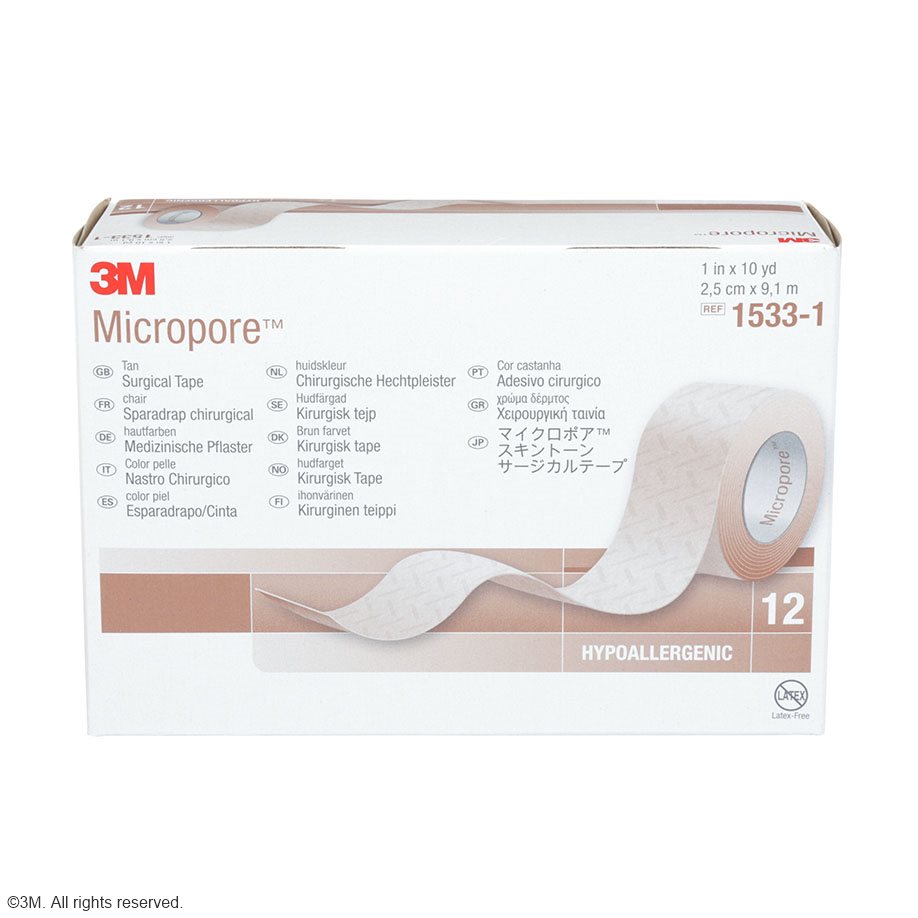 3M Micropore Vliespflaster hautfarben, 2,5 cm x 9,1 m (12 Stck.)