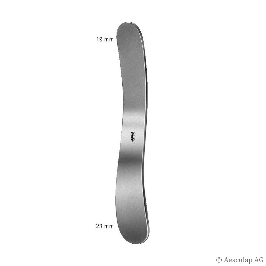 Zungenspatel, gebogen, 140 mm, doppelendig, 19 mm / 23 mm