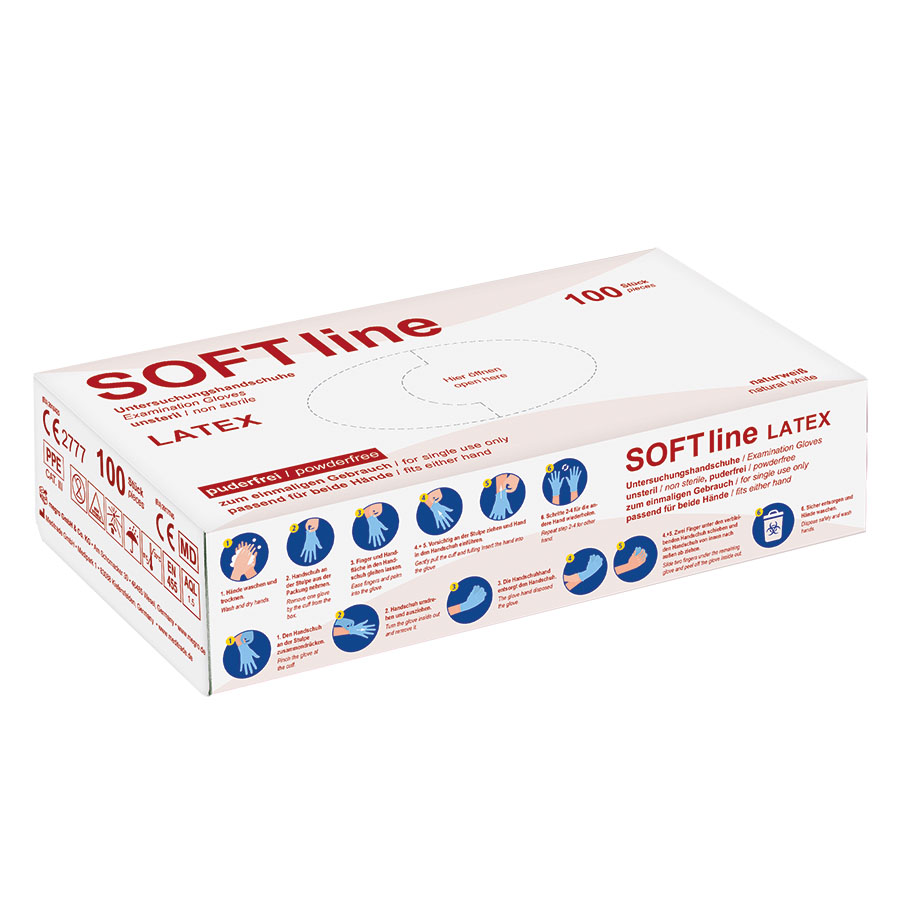 SOFT line U.-Handschuhe Gr. M, Latex, unsteril, puderfrei (100 Stck.)