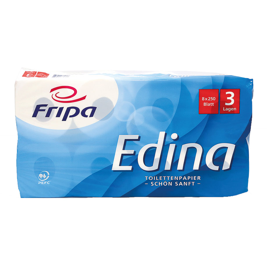 Fripa - Toilettenpapier Edina, 3-lagig (9 Pack à 8 x 250 Bl.)
