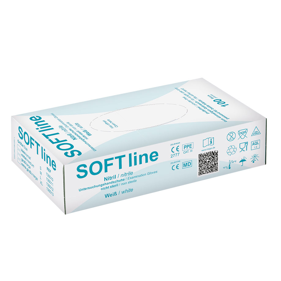SOFT line Nitril U.-Handschuhe weiß, Gr. M unsteril puderfrei (100 Stck.)