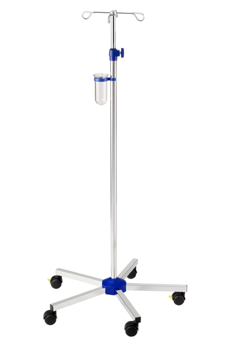 Infusionsständer verchromt ohne Beschwerung, Doppellaufrollen Ø 50 mm