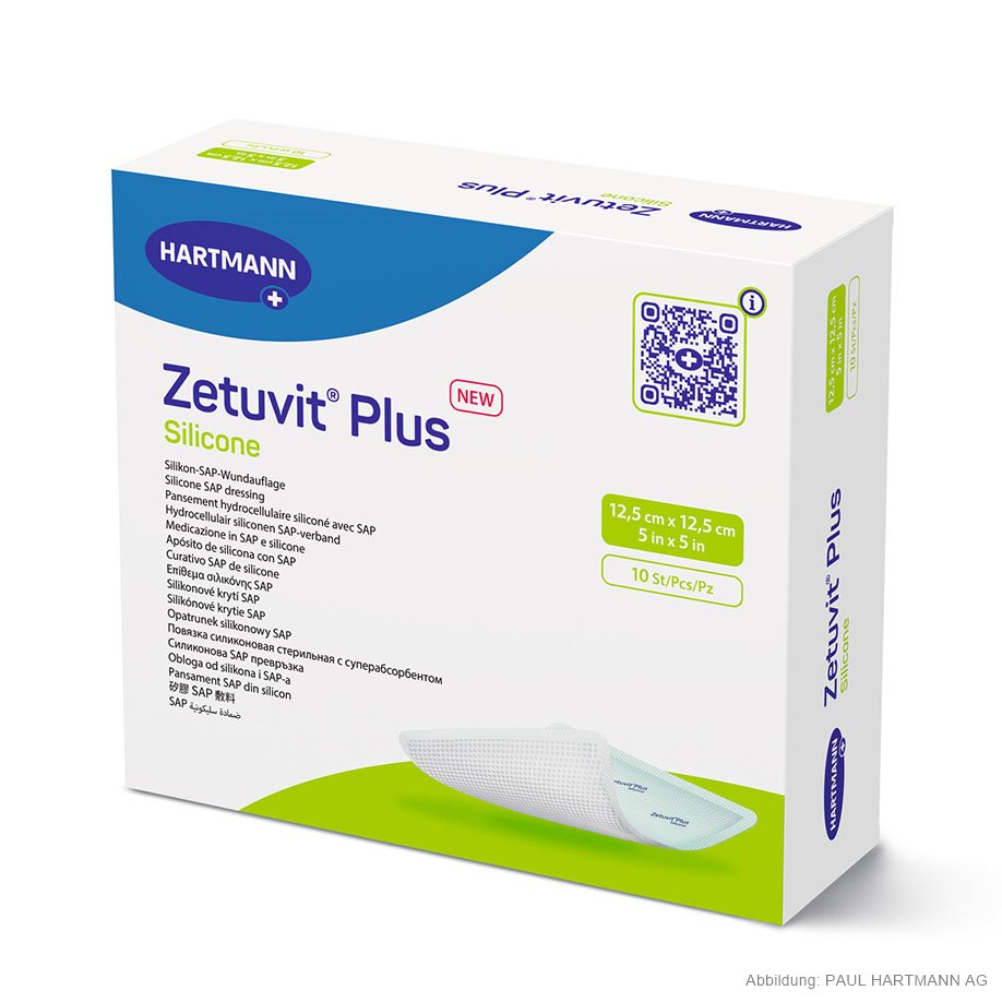 Zetuvit Plus Silicone Saugkompressen steril 12,5 x 12,5 cm (10 Stck.)
