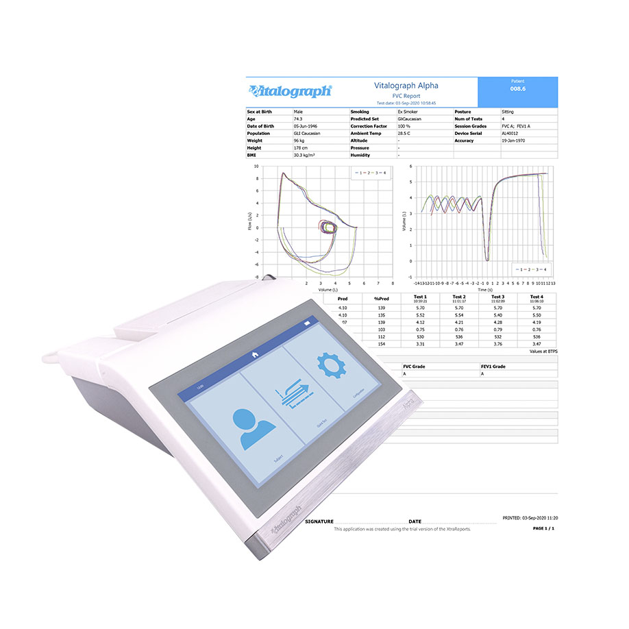 Vitalograph ALPHA Connect All-in-One-Spirometer mit Thermodrucker,