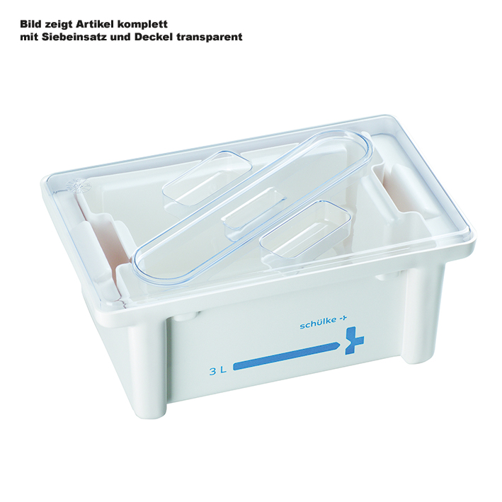 Instrumentenwanne 3 Ltr. kpl. mit Siebeinsatz und Deckel transparent