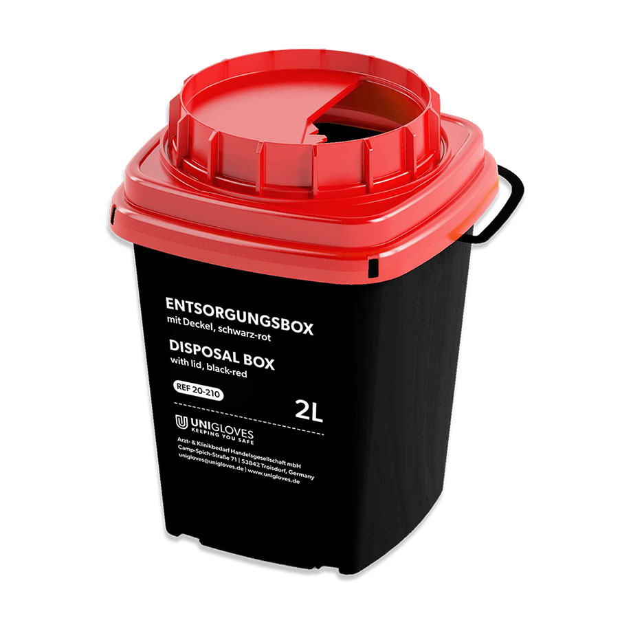 Entsorgungsbox 2 Ltr. eckig, schwarz/rot