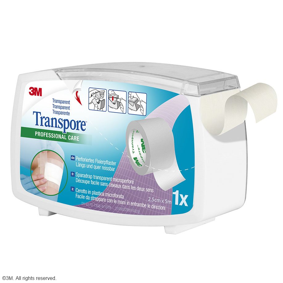 3M Transpore Fixierpflaster transparent, 2,5 cm x 5 m cm mit Abroller