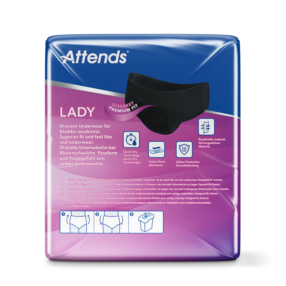 Attends Lady Discreet Underwear 3 M, Einmalhosen, schwarz (10 Stck.)