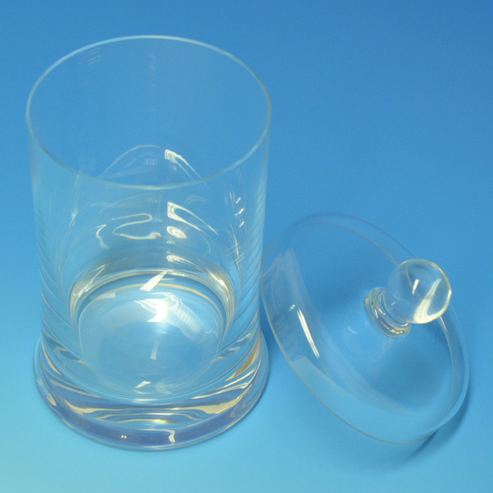 Glaszylinder mit Überfallglasdeckel mit Knopf ca. 10 x 10 cm Ø