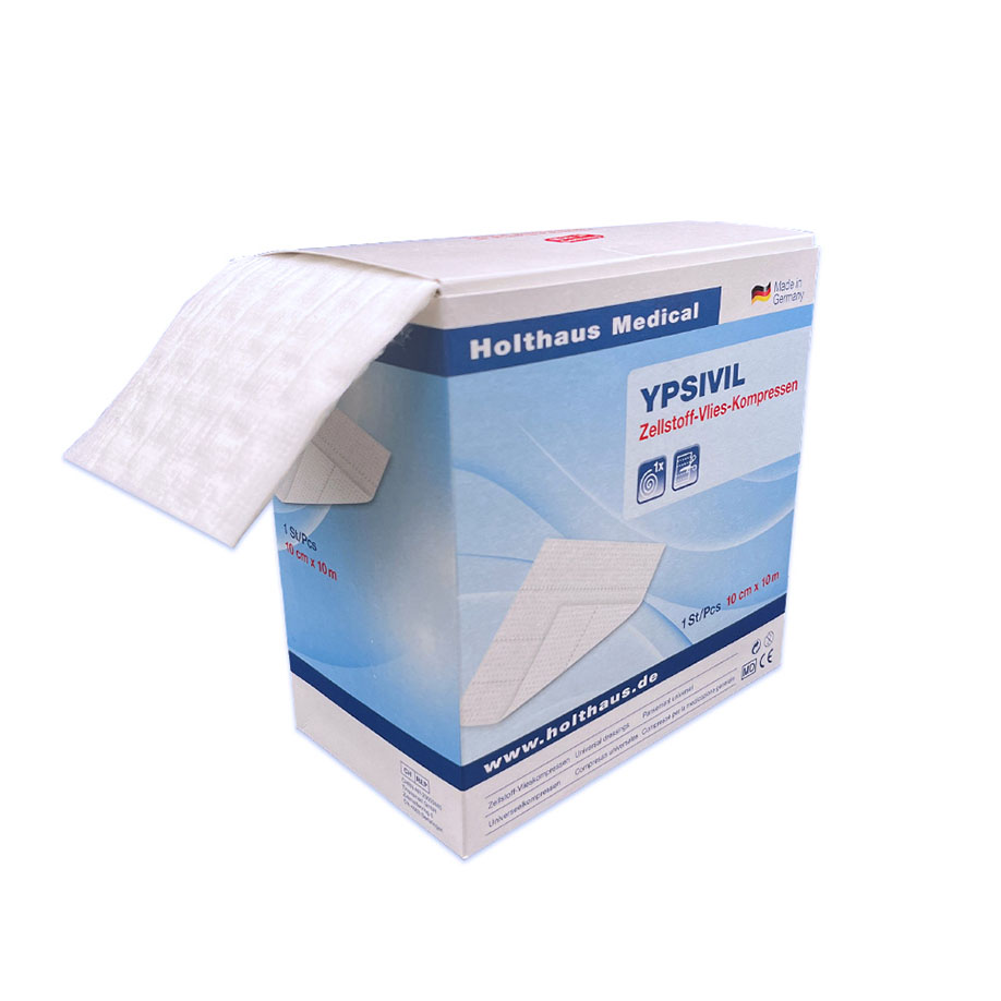 YPSIVIL Zellstoff-Vlieskompresse einseitig, unsteril 10 m x 10 cm