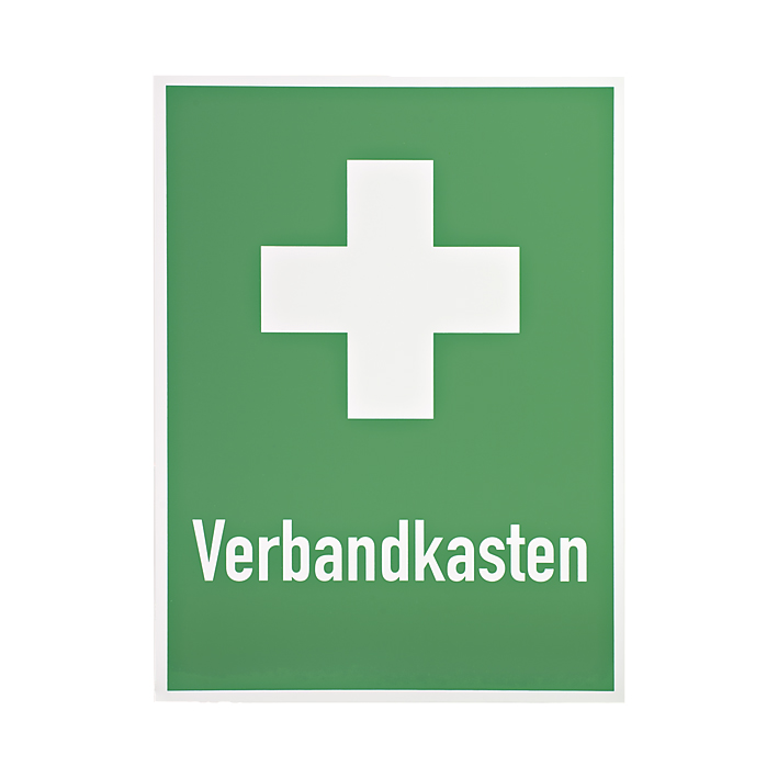 Rettungszeichen Erste-Hilfe-Kreuz und Beschriftung Verbandkasten, 400 x 300 mm