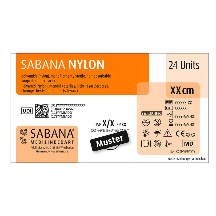 SABANA NYLON 3-0=2 schwarz monofil Nahtmaterial Fadenlänge 45 cm (24 Stck.)