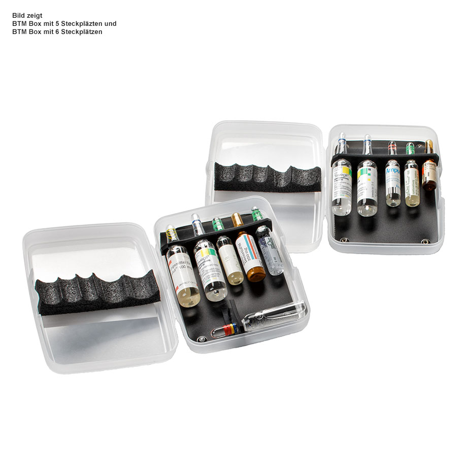 BTM-Box Taschenampullarium transparent mit 5 Steckplätzen