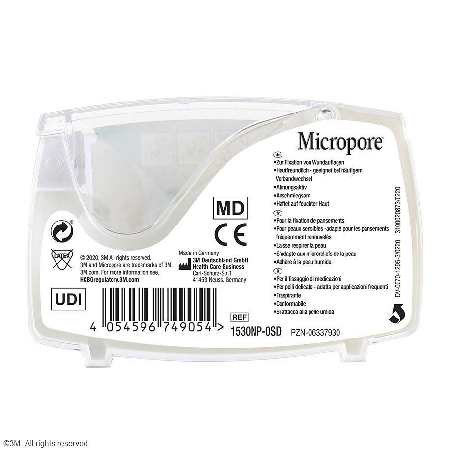 3M Micropore Vliespflaster weiß, 1,25 cm x 5 m, mit Abroller