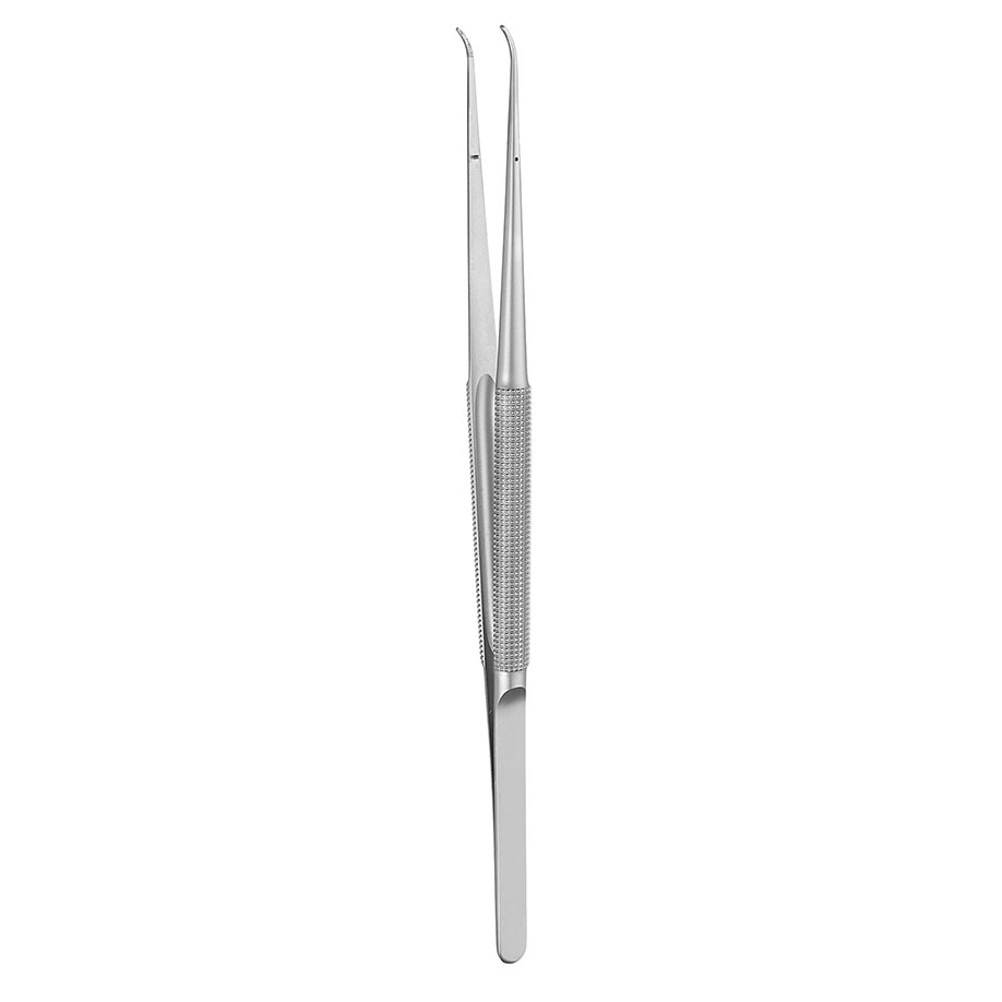 Mikropinzette, gebogen, 6 x 0,7 mm, 18 cm lang