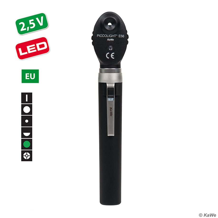 KaWe PICCOLIGHT E56 LED Ophthalmoskop 2,5 V night, Griff AA, 6 Blenden