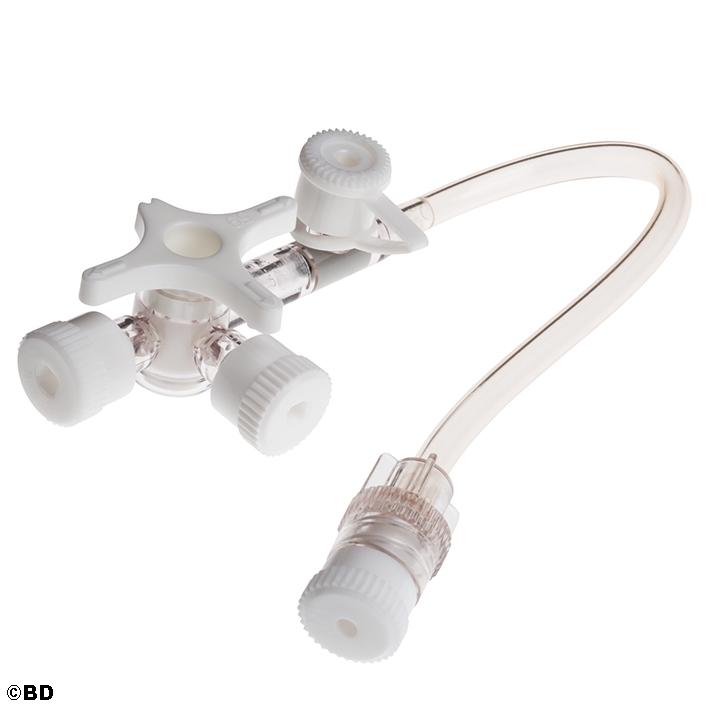 BD Connecta Plus 3 Dreiwegehahn, mit 7 cm Verlängerungsschlauch, weiß und