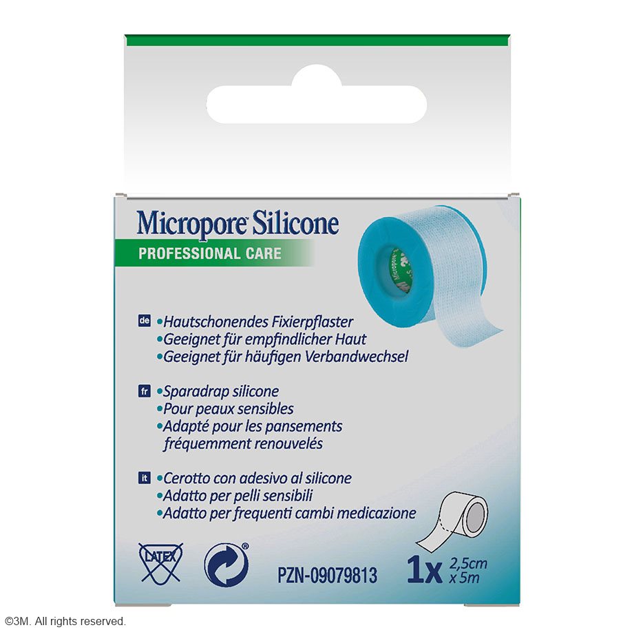 3M Micropore Silicone Silikonpflaster blau 2,5 cm x 5 m einzeln verpackt,