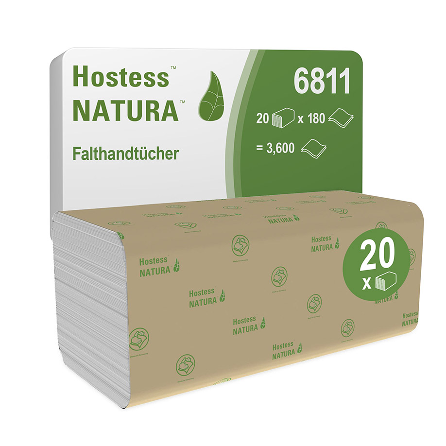 Hostess Natura Handtücher, 2-lagig, weiß, 25 x 23 cm (20 x 180 Bl.)