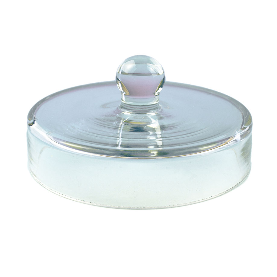 Überfalldeckel aus Glas mit Knopf 10 cm Ø